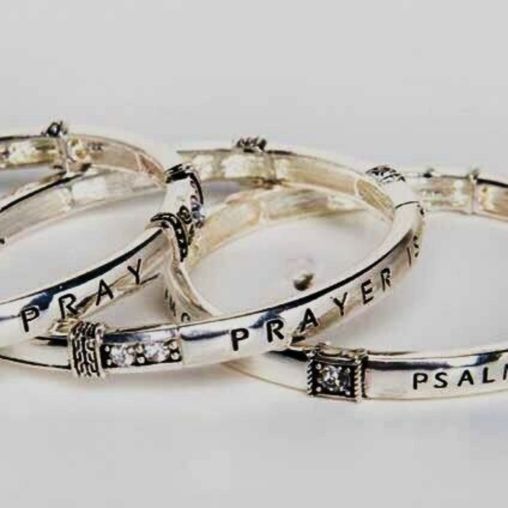 "Prayer Is The Answer" Silver Bracelets Set/3